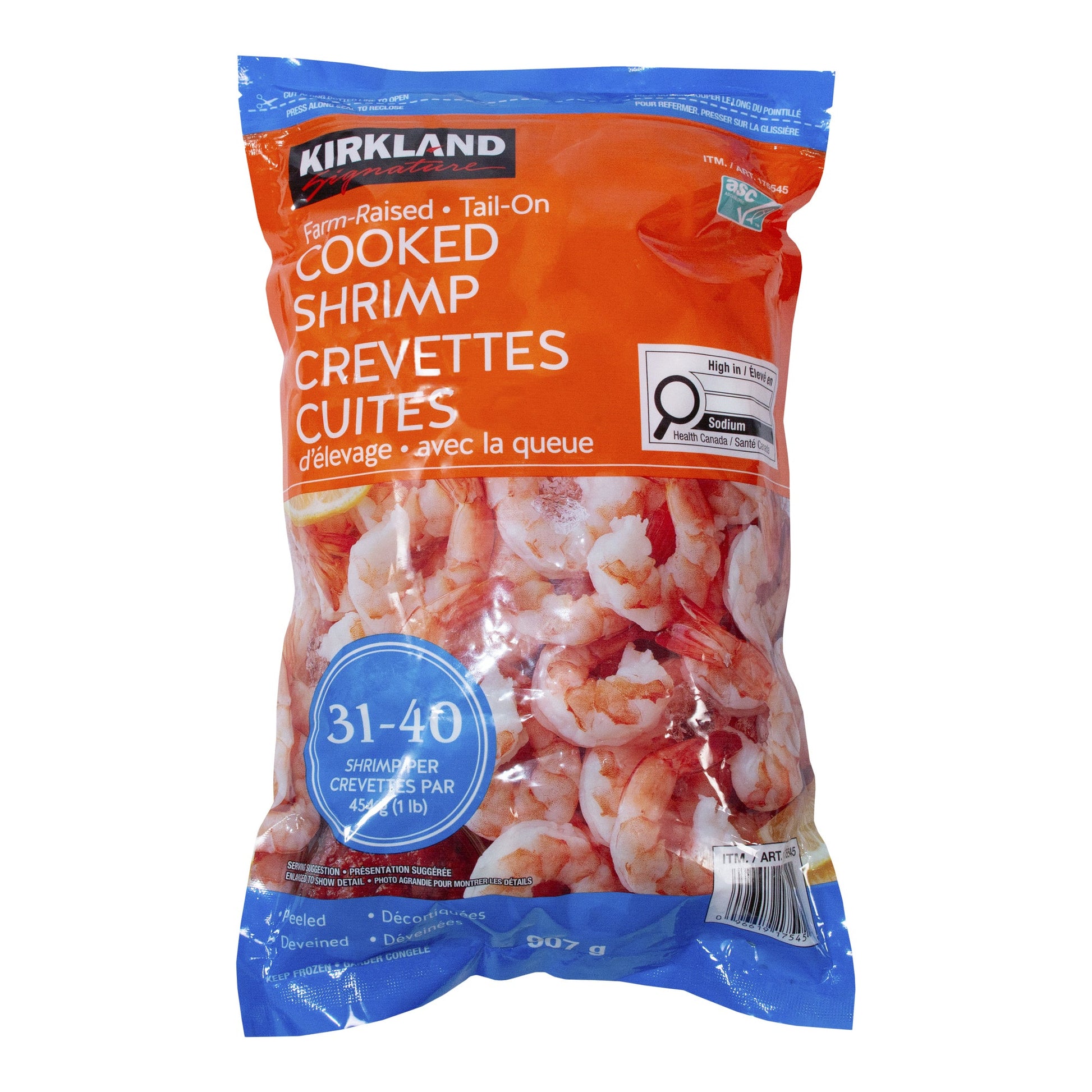 Kirkland Signature Frozen 31-40 Tail-on Cooked Shrimp, 907 g - image 1
